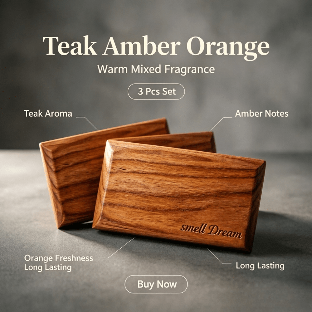 Home Fragrance Logo - Auto-Lufterfrischer Teak Amber Orange Holzduft Block